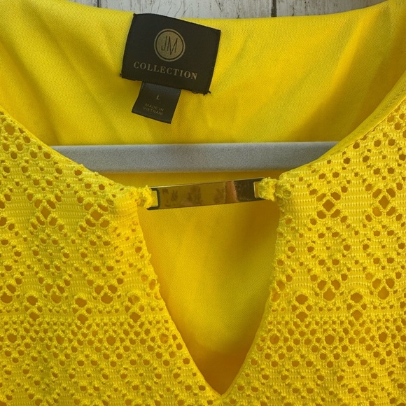 JM Collection Sunny Yellow Lace Blouse size Large - Picture 2 of 9